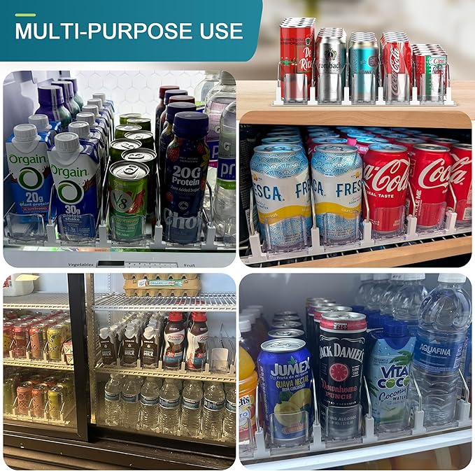 Upgraded Drink Organizer for Fridge, Space-Saving Fridge Drink Organizer, Automatic Pusher Glide and Adjustable Width Drink Dispenser for Fridge - Holds Up to 20 Cans (5 Rows White)