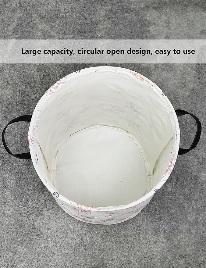 QUEENLALA Large Storage Basket,Laundry Hamper/Bathroom/Home Decor/Collapsible Round Storage Bin,Boys and Girls Hamper/Boxes/Clothing（Round-Colorful Butterfly）