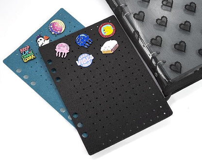 Chillpaper Enamel Pin Display Book Collection Trading Book Portable Brooch Pins Holder Storage Organizer Case Zippered (Black Heart Lace)