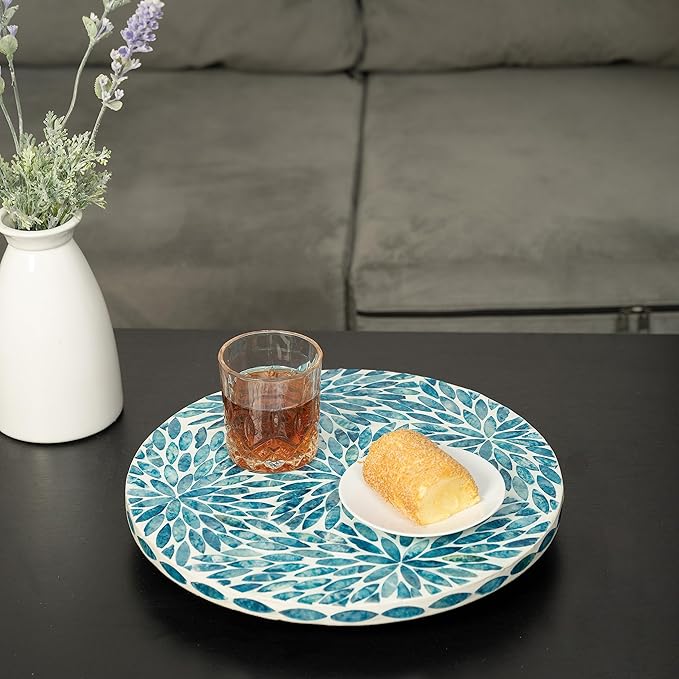 Lazy Susan for Table Mother of Pearl Turntable Organizer, Wood Round Spinning Tray Rotating for Kitchen, Cabinet, Counter Spice Pantry (D 12.5 in)