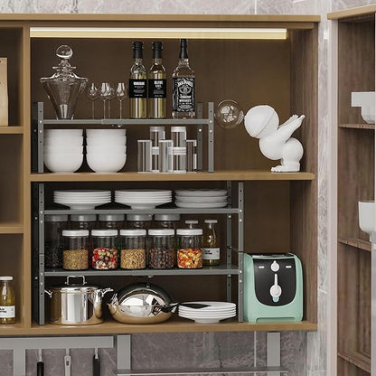 Jojocross Expandable Stackable Spice Rack Cabinet Shelf Organizer in Cabinets Shelves Kitchen Cupboard Organization Stack up Racks Pantry Countertop Storage (Gray, Large 1 Pack)