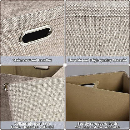 Storage Bins with Lids,13 x 13 Inch Foldable Fabric Cube Baskets Boxes Organizer for Closet, Shelves, and Home. (Khaki, (13x13) 3 pack)