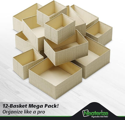 Drawer Organizer Clothes Set of 12 Beige - Dresser Organizer For Nursery, Bedroom, Closet - The Perfect Baby Clothes Organizers and Storage & General Nursery Organization or Dresser Drawer Organizers