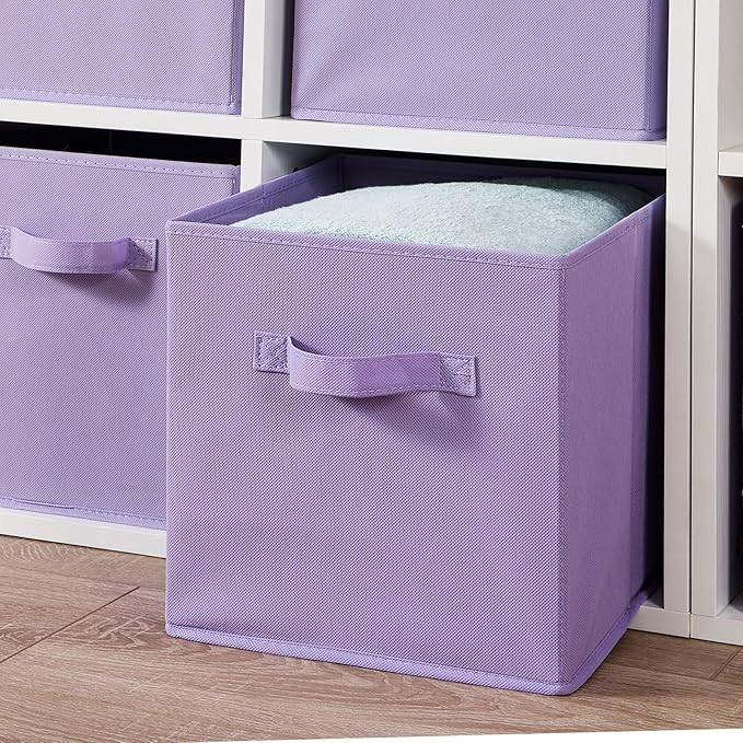 Stero Fabric Storage Bins 6 Pack Fun Colored Durable Storage Cubes with Fabric Handles Foldable Cube Baskets for Home, Kids Room, Closet and Toys Organization Purple