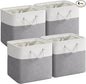 12 x 12 Inch Cube Storage Bins, 4 Pack Fabric Storage Basket with Handles, Foldable Boxes Organizer for Shelf Baskets for Home, Clothes (White/Grey)