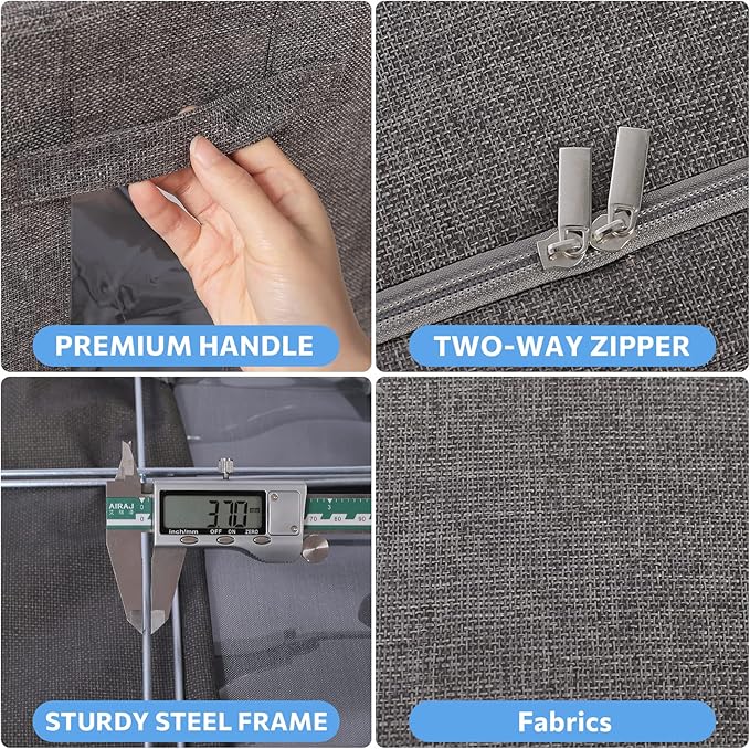 CYhom Extra Large Clothes Storage Bins - Linen Fabric Foldable Stackable Container Organizer Set with Clear Window & Carry Handles & Metal Frame (Dark Gray, Extra Large-100L)