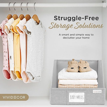 VIVIDECOR Open Front Trapezoid Closet Bins 12x12x10 – Easy Access Shelf Organizer, Fabric Storage Baskets for Clothes, Linen, Sweaters – Light Gray, 3 Pack