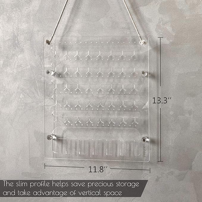 Earring Holder for Wall Hanging Jewelry Organizer Display Acrylic Hanger Rack with 96 Holes, 6 Hooks for Necklaces, Bracelets (Accessories are not included)