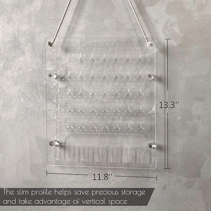 Earring Holder for Wall Hanging Jewelry Organizer Display Acrylic Hanger Rack with 96 Holes, 6 Hooks for Necklaces, Bracelets (Accessories are not included)