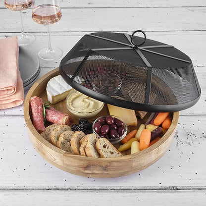 Gourmet Basics by Mikasa Mango Wood Lazy Susan with Iron Mesh Food Dome Cover, 14.5 Inch