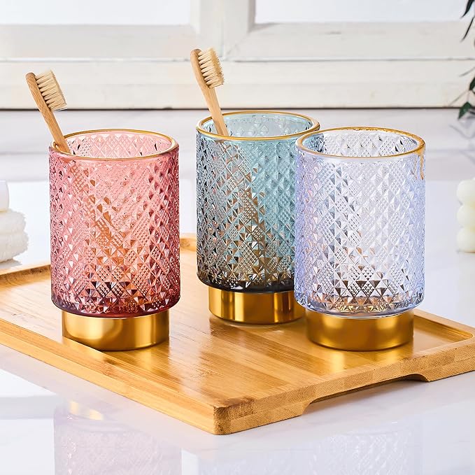 Makeup Brush Holder Organizer,Toothbrush Holders,Desk Pen Pencil Holder,Multifunctional Vintage Glass Brush Cup（A45-9-US）