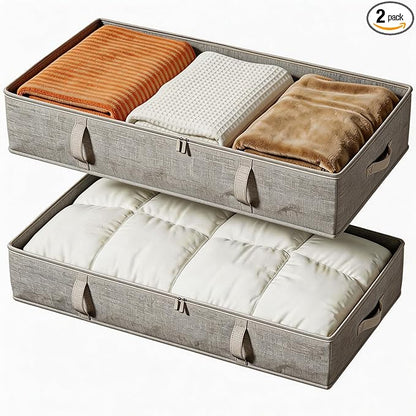 Vailando Storage Containers, 8 Inches Tall 80L Underbed Storage Bins with Sturdy Handles and Sidewalls, Closet Organizer for Clothes, Blankets, Seasonal Items, Light gray, 2-Pack