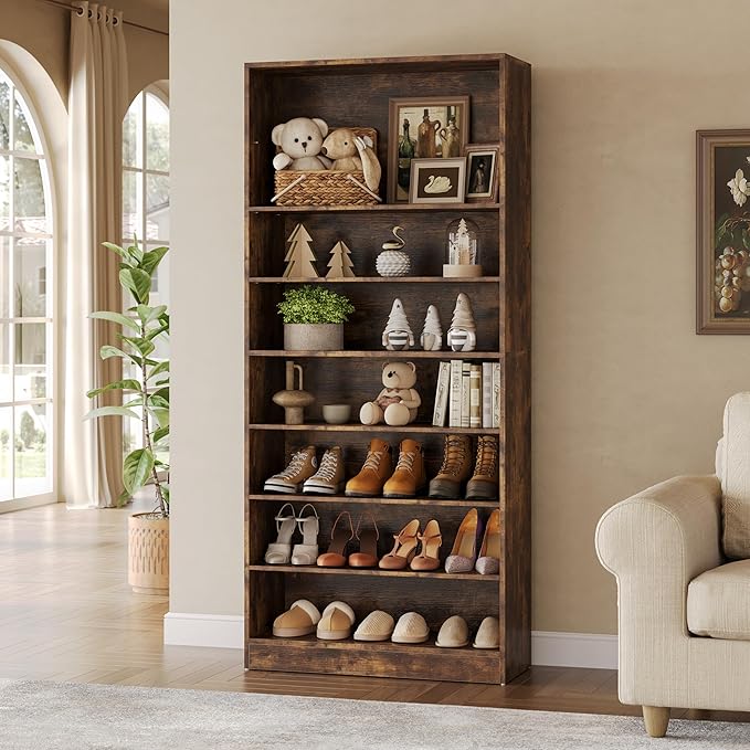 LITTLE TREE 9-Tier Shoe Cabinet, 32 Pairs Wooden Shoes Cabinet with Adjustable Shelves, 70.9" Tall Shoe Cabinet, Freestanding Modern Shoe Rack Organizer for Living Room Bedroom Entryway, Rustic Brown
