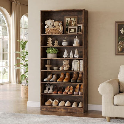 LITTLE TREE 9-Tier Shoe Cabinet, 32 Pairs Wooden Shoes Cabinet with Adjustable Shelves, 70.9" Tall Shoe Cabinet, Freestanding Modern Shoe Rack Organizer for Living Room Bedroom Entryway, Rustic Brown