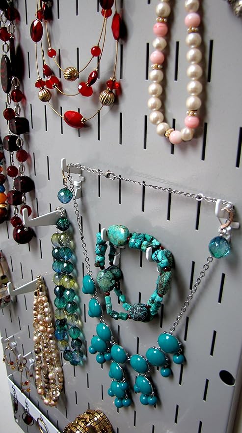 Wall Control Jewelry Organizer Wall Hanging Jewelry Holder Kit Wall Mounted Necklace Organizer Kit in Gray