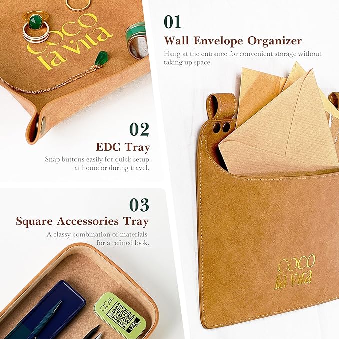 PU Leather Tray. Stylish and Durable Catch-All Organizer for Desk, Vanity, Nightstand, and Kitchen - Soft Faux Leather, Perfect for Keys, Jewelry, and Small Accessories.