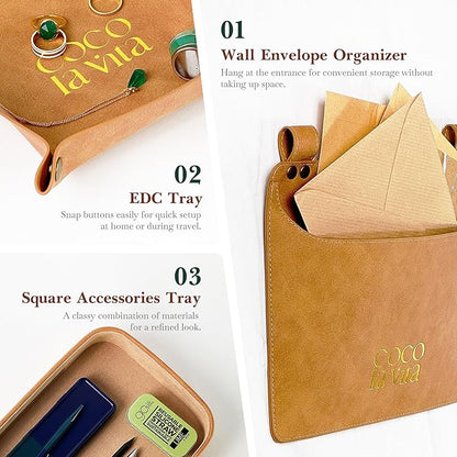 PU Leather Tray. Stylish and Durable Catch-All Organizer for Desk, Vanity, Nightstand, and Kitchen - Soft Faux Leather, Perfect for Keys, Jewelry, and Small Accessories.