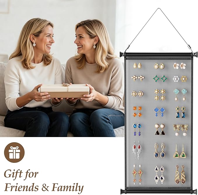Hanging Earring Organizer & Holder - Wall Mount Earring Display Storage for Women, Holds Multiple Earring Types, 1 Pack, Black, for Bedroom&Living Room
