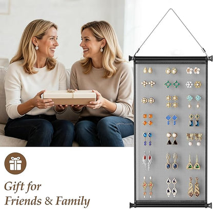 Hanging Earring Organizer & Holder - Wall Mount Earring Display Storage for Women, Holds Multiple Earring Types, 1 Pack, Black, for Bedroom&Living Room