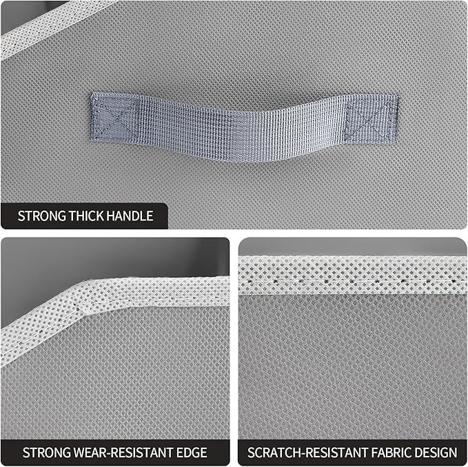 Homsorout Trapezoid Closet Shelf Organizer - Large Baskets for Organizing, Fabric Storage Cubes for Shelves, Storag Organizers Bins for Clothes, Blankets, 3 Pack, Grey