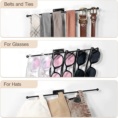 Wall Hanging Jewelry Organizer: 12.6'' Necklace Holder for Earring, Bracelet, Rings, Hairband, Glasses, Black 2-Pack, Screws Included