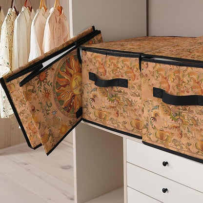 Stackable Clothes Storage Bins with Lids,Closet Organizers Fabric Box for Home and Office,Blanket Clothes Organizers,Under Bed Storage Containers 3 Pack(Sun).