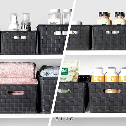 BINO | Plastic Storage Baskets Medium - Black | THE STABLE COLLECTION | Multi-Use Storage | Rectangular Cabinet Organizer | Baskets For Organizing with Handles | Home Office Organization and Storage