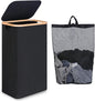 iEGrow 75L Slim Laundry Hamper, Narrow Laundry Basket with Lid,Foldable Clothes Hamper with Bamboo Handles,Hamper Basket with Removable Inner Bag for Laundry Room Bedroom College Dorm,19.8 Gals Black