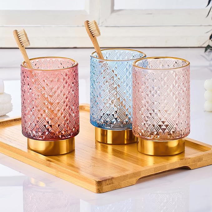 Makeup Brush Holder Organizer,Toothbrush Holders,Desk Pen Pencil Holder,Multifunctional Vintage Glass Brush Cup（A45-4-US）