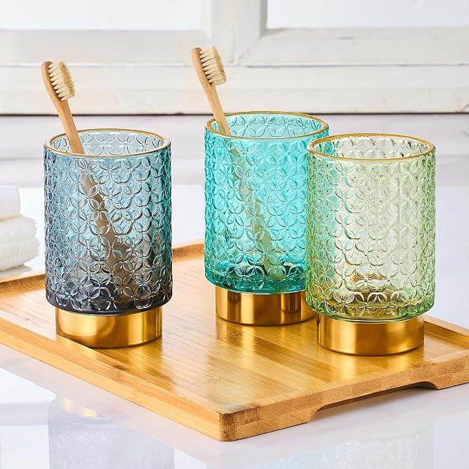 Makeup Brush Holder Organizer,Toothbrush Holders,Desk Pen Pencil Holder,Multifunctional Vintage Glass Brush Cup（A44-7-US）