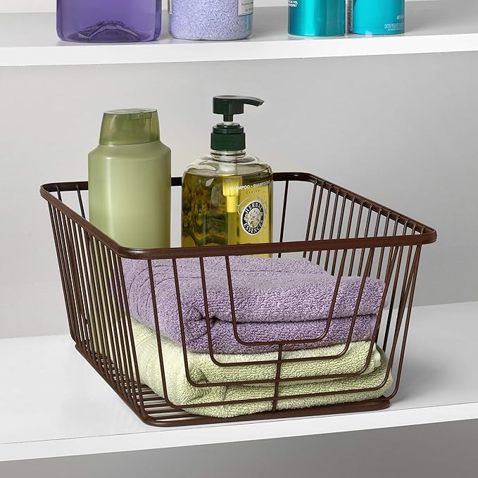 Spectrum Diversified Ashley Large, Decorative Steel Wire, Rust-Resistant Metal Storage Basket Built-in Handles, Bin for Bathroom, Pantry, Kitchen & Closet, Medium, Satin Nickel PC