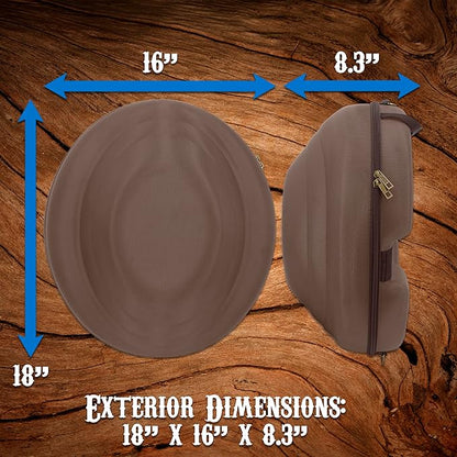 CASEMATIX Cowboy Hat Box - Portable Hat Storage for Brims Up To 4.75" - Hard Shell Case with Carry Strap, ID Slot and Foam Insert for Dipping Brims, Brown