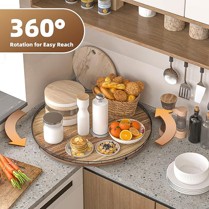 Acacia Wood 24" Lazy Susan Turntable Organizer for Table Top, Farmhouse Extra Large Round Lazy Susan for Serving Kitchen Countertop Cabinet for Charcuterie Centerpiece, Bathroom Vanity Tray Decor