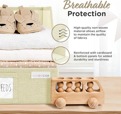 VIVIDECOR Open Front Trapezoid Closet Bins 12x12x10 – Closet Shelf Organizer for Folded Clothes, Easy Access Fabric Storage Baskets – Light Beige, 3 Pack