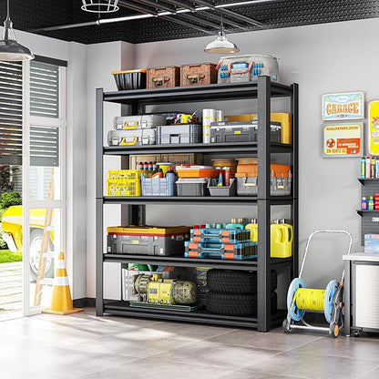 72''H Garage Shelving,3300LBS Heavy Duty Garage Shelving,35"W Industrial Shelving,Adjustable Storage Shelf Unit with Double Layer Posts for Garage,Basement,Warehouse,Commercial,Black 5 Tier