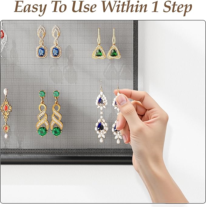 Hanging Earring Organizer & Holder - Wall Mount Earring Display Storage for Women, Holds Multiple Earring Types, 1 Pack, Black, for Bedroom&Living Room