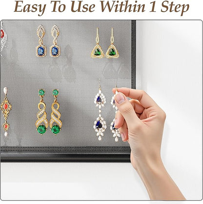 Hanging Earring Organizer & Holder - Wall Mount Earring Display Storage for Women, Holds Multiple Earring Types, 1 Pack, Black, for Bedroom&Living Room