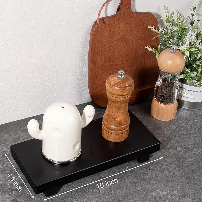 Bathroom Counter Organizer Wood Pedestal Stand Farmhouse Decorative Tray Soap Holder for Kitchen Decor, Large 10" x 4.5" - Black