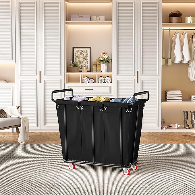 Gewudraw Large laundry hamper with Wheels, 360L 3 Bag Big Rolling Laundry Hamper Sorter Cart, Extra Large Laundry Clothes Hamper, Heavy Duty Laundry Basket Organizer for Laundry Room,Bathroom,Black