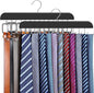 2 Pack Tie Rack & Belt Hanger 2 in 1 Tie Hanger Space Saving Max 42 Belts& 60 Ties Capacity for Closet Organizers and Storage, Sturdy Wood Belt & Tie Collection Organizer