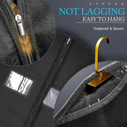 Hleelomi 5 Pack 60-inch Suit Bag Garment Bag for Travel and Storage, Garment Bags for Hanging Clothes with Zipper and Visible Transparent Window, Black