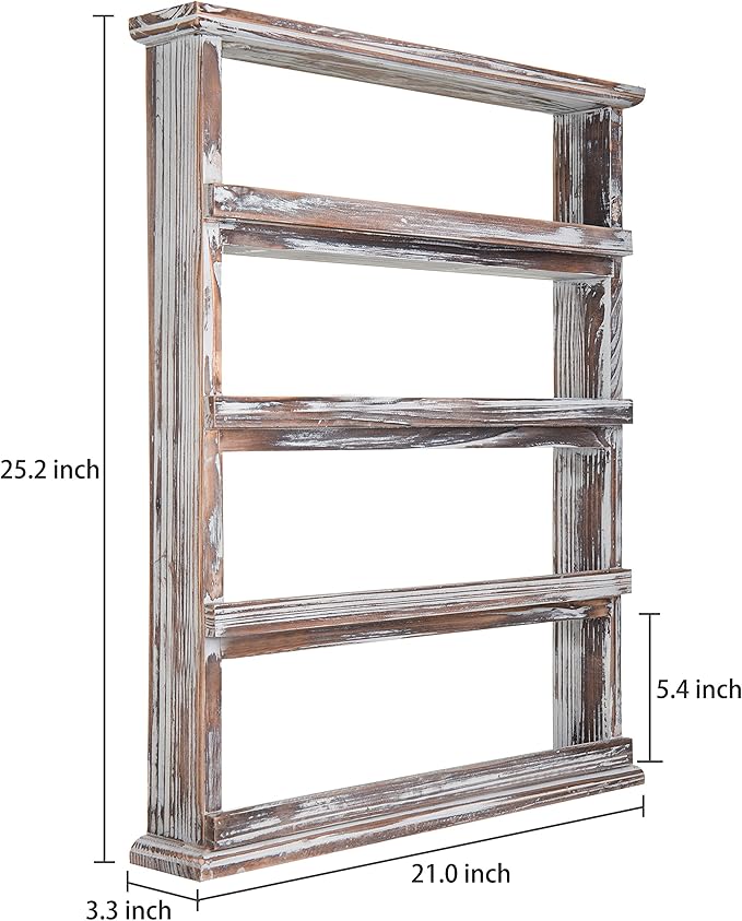 MyGift Wooden Spice Rack Wall Mount, Hanging 4 Tier Seasoning Jar Shelf Organizer, Condiment Storage for Kitchen, Pantry, Large Spice Organization, Vintage Rustic Torched