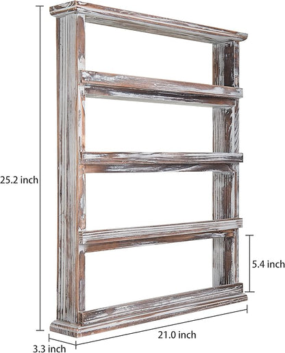 MyGift Wooden Spice Rack Wall Mount, Hanging 4 Tier Seasoning Jar Shelf Organizer, Condiment Storage for Kitchen, Pantry, Large Spice Organization, Vintage Rustic Torched