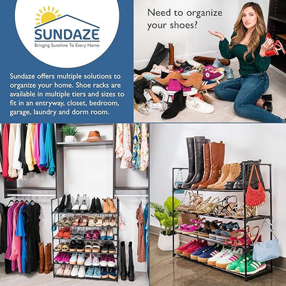 Sundaze Shoe Rack - 4 Tier Metal Shoe Rack for Front Door Entrance, Sturdy Long Shoe Organizer for Closet, Bedroom, Entryway, Garage, Black Metal Shoe Shelf, Holds Up to 20 Pairs