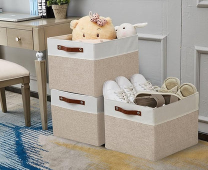 DECOMOMO Kallax Storage Cubes -13x15x13 Storage Bins, Baskets for Organizing Shelves (Beige and White, 4-Pack)