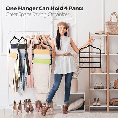 Velvet Pants Clothes Hanger Space Saving Non Slip Pants Shorts Hanger, Myfolrena Jeans Slack Trousers Hangers Multiple Velvet Hanger Closet Storage and Organization for Jeans,Scarf,Tie(Black, 5)