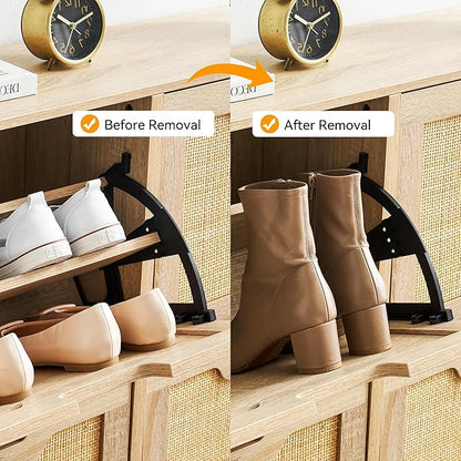 IDEALHOUSE Rattan Shoe Storage Cabinet with 4 Flip Drawers, Freestanding Shoe Organizer with Adjustable Shelves for Entryway, Narrow Shoe Rack Cabinet, Farmhouse Slim Shoe Cabinet, Oak