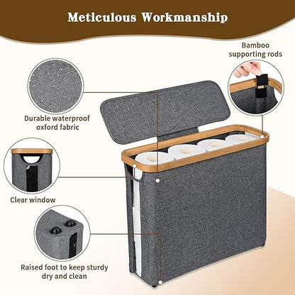 Toilet Paper Storage Basket with Lid - The Ultimate Bathroom Organizer, Free Standing Toilet Paper Holder for Up to 9 Mega Rolls, Toilet Tissue Storage Bin with Handle for RV Closet, Grey