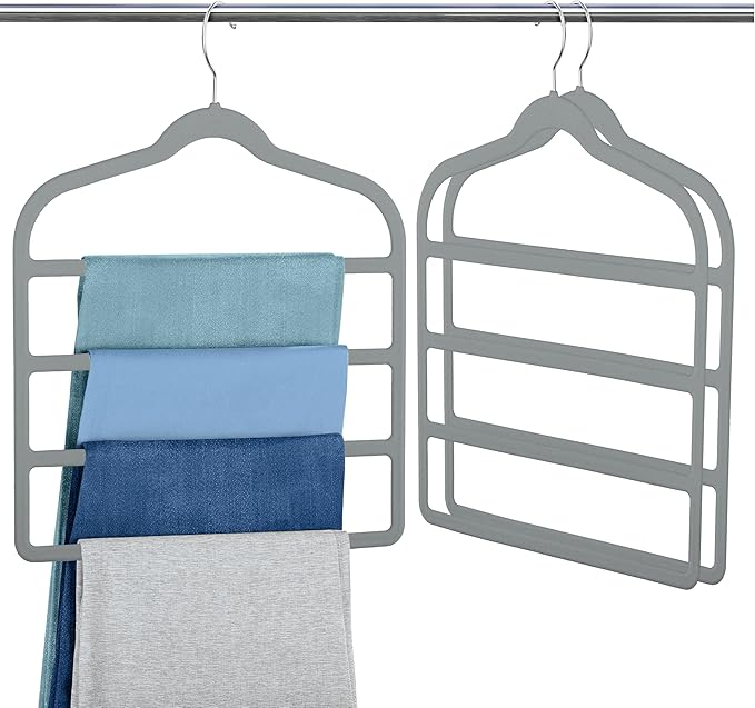 Velvet Pants Clothes Hanger Space Saving Non Slip Pants Shorts Hanger, Myfolrena Jeans Slack Trousers Hangers Multiple Velvet Hanger Closet Storage and Organization for Jeans,Scarf,Tie(Grey, 3)