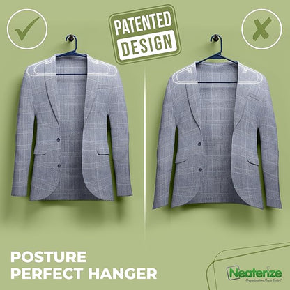 NEATERIZE Clothes Hangers Plastic 50 Pack for Adults - Plastic Hangers, The Perfect Coat Hanger and Space Saving Clothes Hangers for Closet, Percheros Ganchos para Colgar Ropa Hangars - Navy Hangers